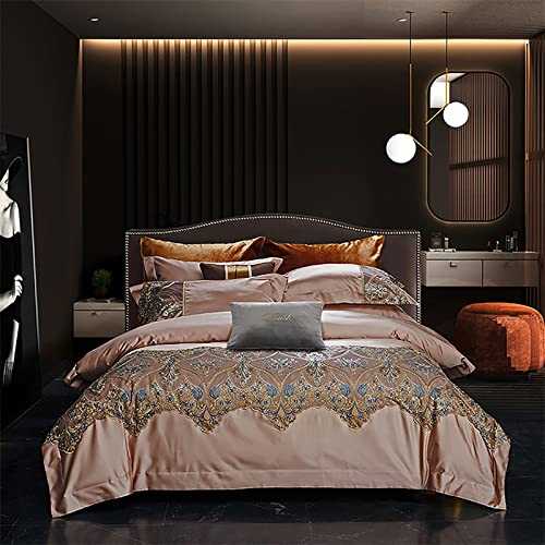 SDGF-YTR 4 Pieces Lace Jacquard Long-staple Cotton Duvet Cover,Luxury Bedding,Elegant 4-Piece Duvet Covers,Bedding Sets Double Size. (Size: King/Queen) (B Queen)