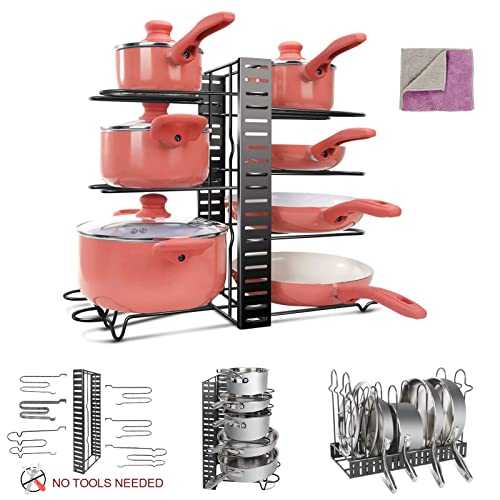 Masthome Pots and Pans Organiser, Expandable Saucepan Lid Holder with 8 Dividers, Pots and Pans Rack Stand for Kitchen Pantry Cabinet Baking Tray Storage Organizer - Send Cleaning Cloth