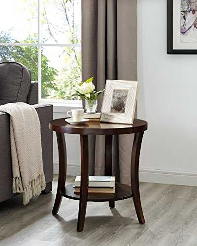 Roundhill Furniture Round End Table with Shelf, Wood, Espresso