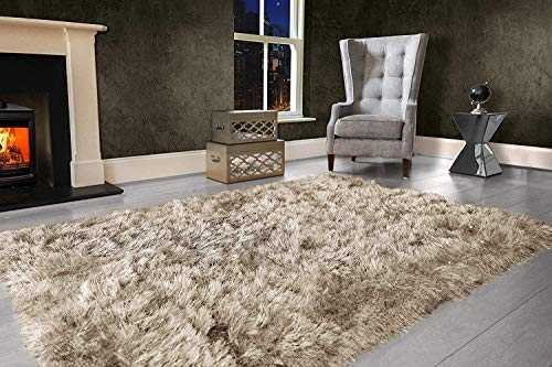 viceroy bedding Modern Extra Large 9cm Thick Dense Pile SHAGGY RUG with SPARKLE SHIMMER Strands - For Living Room Area Rugs - Luxurious Super Soft Touch (Beige Mink, 240cm x 340cm (7.9ft x 11.2ft))