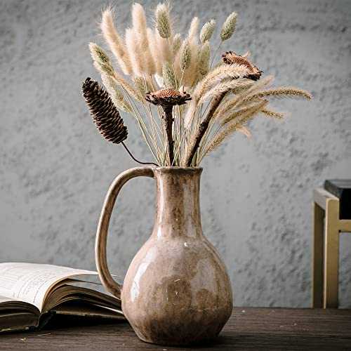 Mowtanco Decorative Ceramic Vase, Reactive Glazed Color Handle Flower Vases for Home Decor, Modern Farmhouse, Rustic, Classic Charm, Country, Elegant, Simplistic
