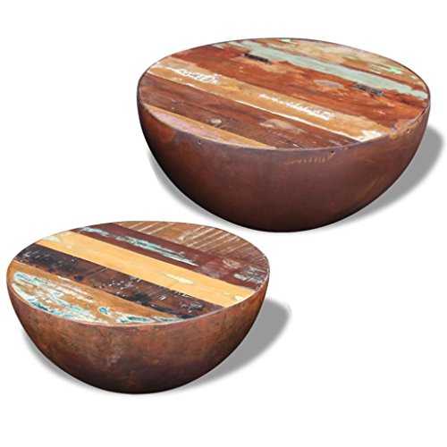 Lingjiushopping Table Caff ¨ ¨ Pack of 2 in Ball Shape Reclaimed Wood. Colour: Multi-Colour Material: Surface of the Table in Recycled Wood And Steel Frame with Antique Finish