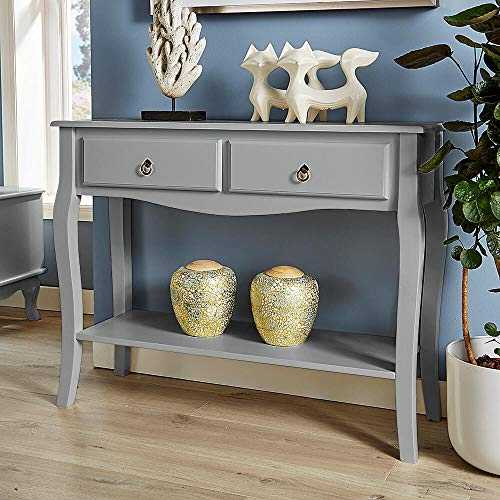 Home Source Console Telephone Hallway 2 Drawer Shelf French Sculpted Curved Legs, Grey, Occasional Table