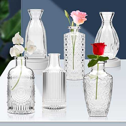 Glass Vase for Flowers Set of 6, Clear Sweet Pea Small Glass Vase, Mini Bud Vases in Bulk for Table Decoration Centerpieces Home Wedding Decor