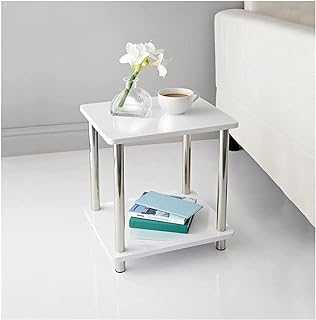MND Dealings New Unique Stylish Norsk White High Gloss Stainless Steel Legs Small End Table, Snack Side Table for Sofa Couch and Bed Living Room Bedroom Tables Coffee Table-White