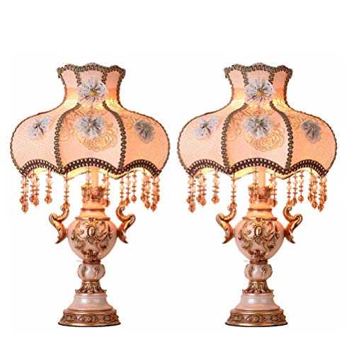 HOQTUM Nightstand Lamp 1 Pair Bedside Lamp set of 2 with Dimmer Switch Table Lamp with Pendant Curtain Reading Desk Lamp with Fine Fabric Lampshade Lights