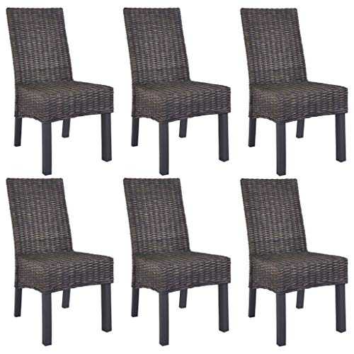 Tidyard Dining Chairs 6 pcs Kubu Rattan and Mango Wood Grey Modern living Room Dining Room Furniture 46 x 61 x 93 cm (W x D x H)