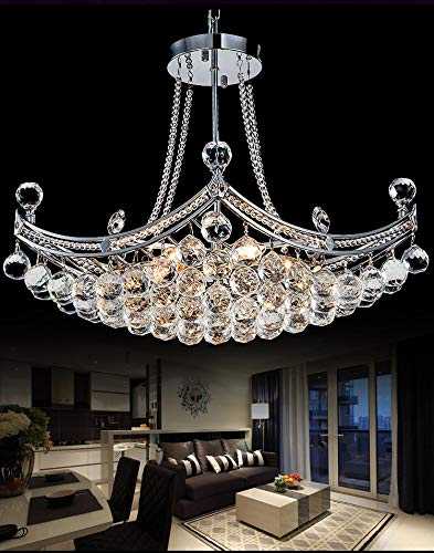 Moerun Modern Crystal Chandelier Luxury Ship Design 25" Silver Pendant 6-Light Ceiling Light Fixture for Living Room Bedroom Restaurant Kitchen Island, E12 Socket