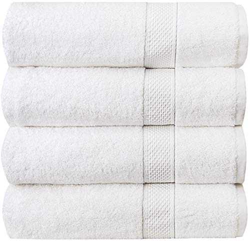Pleasant Home Bath Towel Set – 4 Pack – 100% Cotton, 500 GSM, 32 x 55 In (80x140 cm), Lightweight for Drying, Durable – White