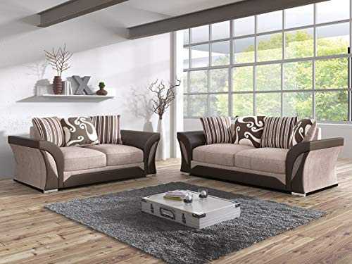 Amazing Sofas NEW 3+2 Seater Shannon/Farrow Sofas Beige/Brown - Fire resistant as per British Standards, foam filled seats for comfort.