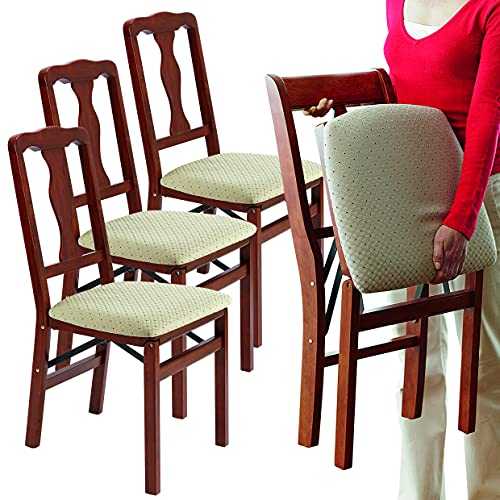 Burwells Home 4 Queen Anne Folding Dining Chairs - Solid, Hardwood Frame, Cushioned, Seat Pads