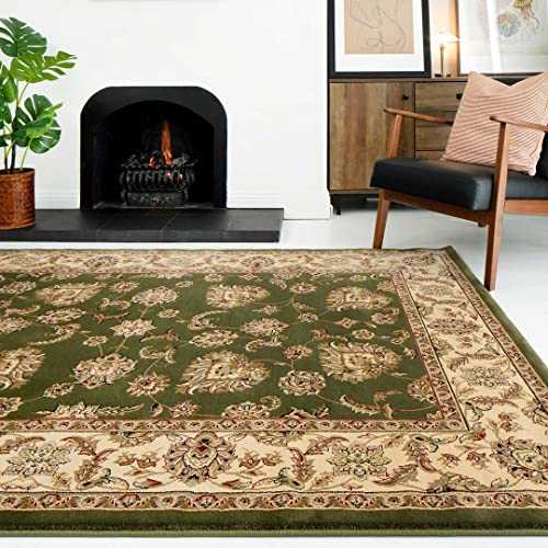 Persian Style Floral Traditional Green Lounge Living Room Rug Cream Medallion Classic Hallway Mat Carpet Gold Oriental Area Rugs 80cm x 150cm
