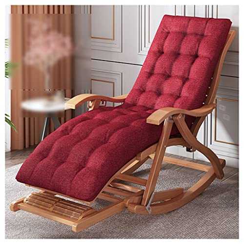 DUNAKE Outdoor Rocking Chairs Folding, Lounge Chair With Ottoman, Wooden Adjustable 5-position Recliner Chair With Armrest Reclining Armchair With Foot Massage For Garden Backyard Porch Balcony