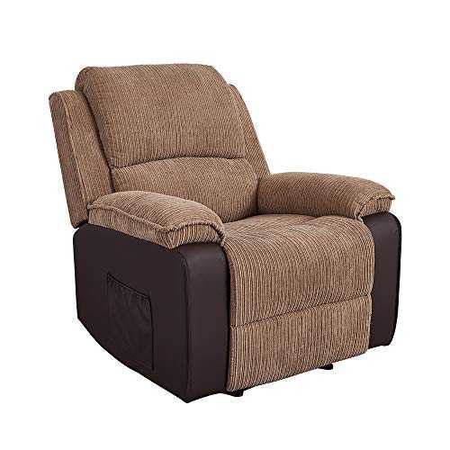 Jumbo Cord Fabric And Faux Leather Recliner Reclining Armchair Lounge Home Recline Chair for Living Room Bedroom, Modern Single Sofa Adjustable Armchair (Brown - Manual Recliner)