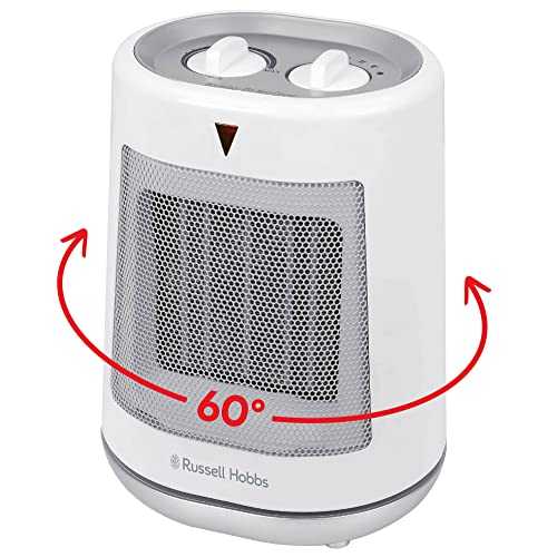 Russell Hobbs 2000W/2KW Electric Heater in White PTC Ceramic Space Heater, Portable Oscillating 2 Heat Settings Overheat Protection, Adjustable Thermostat 20m2 Room Size RHFH1008, 2 Year Guarantee