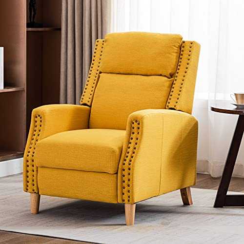 Artechworks Recliner Armchairs Linen Push Back Reclining Sofa Chair,Accent Lounge Chair with Adjustable Back,Expandable Footrest,Wooden Legs,Comfy for Adults,Living Room,Bedroom,Office,Yellow