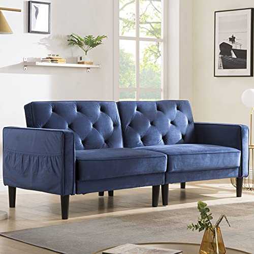 Modern Sofa Bed, 3 Seater Velvet Sofa Bed Couches,Sofa size: 203 * 81 * 84cm, Bed size: 203 * 100 * 47cm Blue