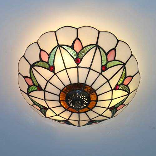 Skyweel 12 Inch Vintage Chandeliers Light Tiffany Style Ceiling Light Stained Glass Flush Mount Ceiling Lighting Fixtures Lamps (with Earth Wire)