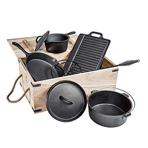 YUTGMasst Outdoor Cast Iron Cookware 7 Pieces Dutch Oven Sets,Natural Materials, More Heatly,Pre-Seasoned Cast Iron Kitchen Cookware Set, Pots And Pans