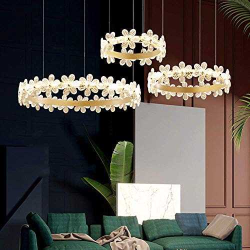 KBEST Golden Garland Bubble Crystal Chandelier Three-color Dimming Villa Hotel Restaurant Living Room Ceiling Lamp Hanging Lamp 3 Circle Flower Ring