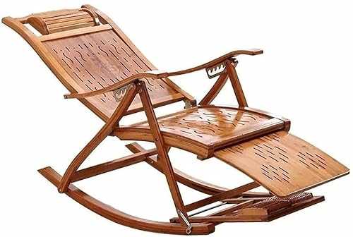HANDIYA Folding Chair Folding Recliner Bamboo Chair Elderly Armchair With Retractable Footstool Rocking Chair Foldable Backrest Chair Recliner