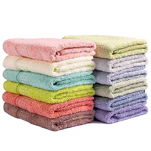 Washcloths for Body and Face - Absorbent Bath Towels Bulk Set, 100% Cotton Hotel Towels for Bathroom in Bulk. Durable,Soft Bath Rags, Wash Rag (Multicolor, Pack of 12)
