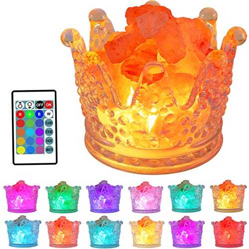 FANHAO Crown Himalayan Salt Lamp 16 Colors Salt Rock Lamp with Remote Brightness Adjustable, USB Natural Crystal Rock Night Light for Lighting, Decoration and Gifts