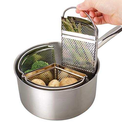 Family Saucepan Triple Pan Divider Separator Set - Saves Cooking Space & Energy. Three Part 18cm Stainless Steel Strainer. Vegetables, Potatoes, Boiled Eggs. Pan Not Included. Caravan Accessory