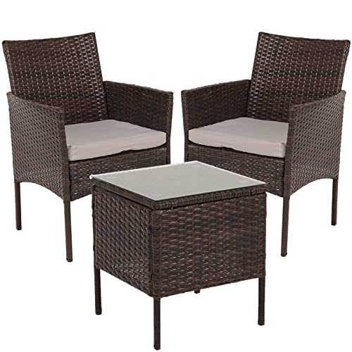Zoyo Brown Rattan Garden Furniture Set 2 Seater Wicker Garden Table and Chairs Patio Sofa Armchair and Coffee Table Set with Seat Cushion Weave Conservatory (Brown 2 Seater)
