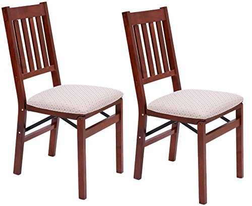 Arts And Crafts Folding Dining Chairs 2x Solid Hardwood Frame Cushioned Seat Pad Mahogany
