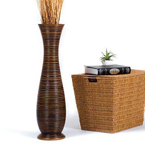 Leewadee Large Brown Home Decor Floor Vase – Wooden 70 cm Tall Farmhouse Decor Flower Holder For Fake Plant And Pampas Grass