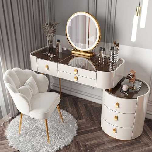 Makeup Vanity Desk with Lighted Mirror and Glass Top, Large Vanity Table Set with Drawers, Side Cabinet & Chair, 3 Lighting Colors Makeup Table with Lights, Large Dressing Table for Her ( Color : Bian
