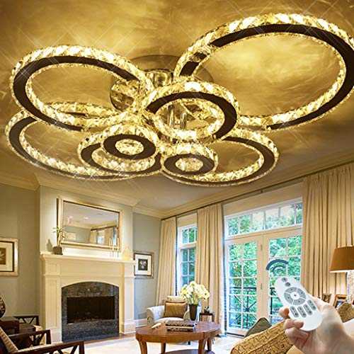 Crystal LED Ceiling Lamp Modern 8-Ring Chandeliers 62W Stainless Steel Mirror Suspension Dining Room Bedroom Lamp Living Room Villa Kitchen Hanging Lamp Office Pendant Light Decorative,Dimming