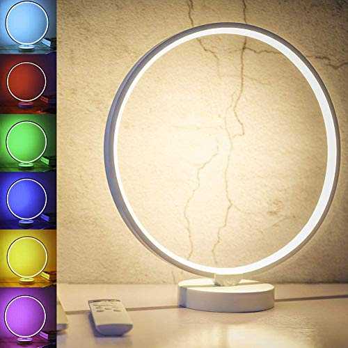 RighTech 7 Colours Dimmable Circle Table Lamp, Bedside Lamp| 6 Mood Lighting Effect Modes| Morden Circle LED Bedside Light| Colour Lamp For Bedroom, Kids Night lights, Remote Control Lamp