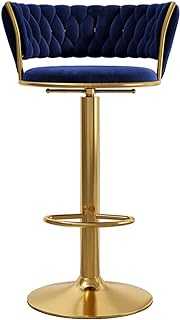LOJOO Kitchen Breakfast Bar Stools Counter Height Barstools with Back Velvet Seat Cushioned Counter Chairs Bar Chairs High Stools with Footrest (Color : Gold leg blue pad, Size : 65-80cm)