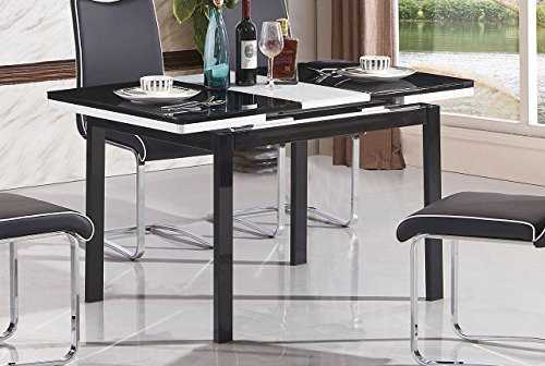 7Star Extending Husty Dining Table with 4 Chairs, MDF with Glass Top Metal Frame Table and 4 Faux Leather Dining Chairs with Chrome Frame. Available in Black & White (Table Only, Black)
