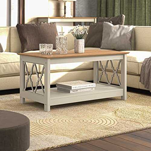 Galano Nova Coffee Table - Modern Distressed Oak Finish - Storage Cabinet for Entryway - Foyer - Living Room - Bedroom - Space Saving (Light Grey/Oak)