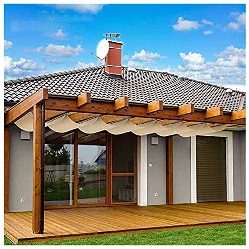 LICUILIUDM Extendable Shade Cover Kit Universal Replacement Shade Canopy Slide Wire Wave Shade Sail, Breathable Uv Block Includes Stainless Steel Hanging Rail For Pergola Patio Porch,Beige-1x6m