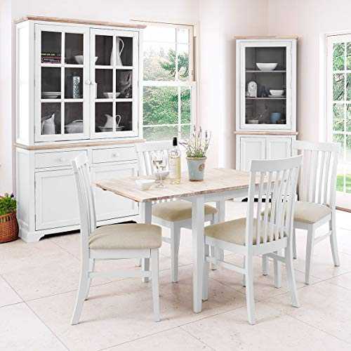 Florence white extending table and 4 upholstered chairs set. White kitchen dining breakfast table and 4 chairs.