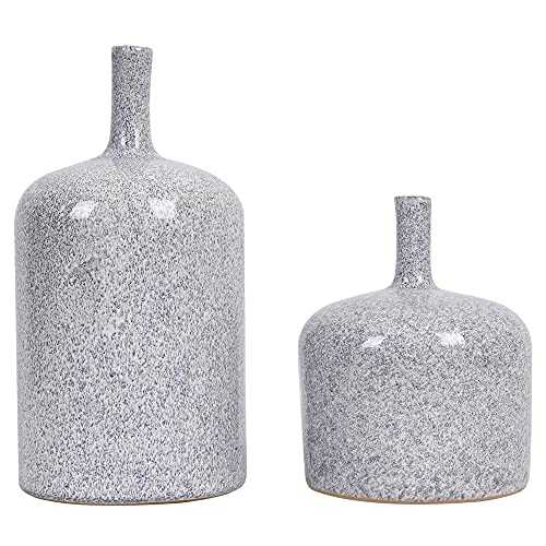 TERESA'S COLLECTIONS Grey White Modern Vase for Flowers, Set of 2 Ceramic Vase for Home Decor, Decorative Pottery Glazed Stoneware Vases for Living Room, Table, Bedroom, Mantel,16cm & 25cm Tall