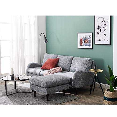 3 Seater Sofas L Shaped Sofa Settee Linen Fabric Sofa Luxurious Corner Sofa Couch with Footstool Left or Right Chaise Modern Sofa for Living Room Home Furniture (Linen Fabric Gray)