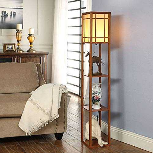 LED modern shelf floor lamp with white shade, display stand floor lamp, USB port and socket, column lighting for bedroom, office and living room-modern tight, fitting bedside table and tower lamp