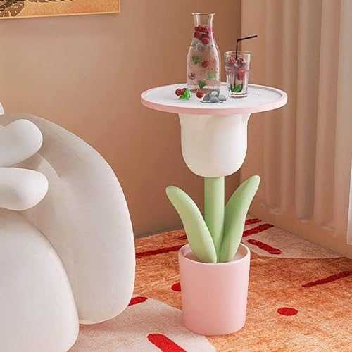 WhYaTT Tulip Shape Side Table Flower End Table Small Side Table for Couch with Storage Tray Small Side Table for Couch Home Decor,Pink