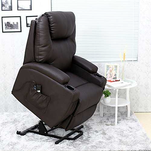 More4Homes CINEMO ELECTRIC RISE RECLINER MASSAGE HEAT ARMCHAIR SOFA LOUNGE BONDED LEATHER CHAIR (Brown)