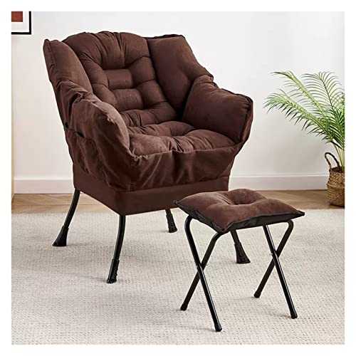 WIGSELBL Modern Lazy Chair Single Sofa with Bench Comfy Reclining Armchair-Soft Lounge Accent Chair with Side Pockets/Thick Cushion/High Load-Bearing Steel Frame for Living Room (Color : Brown)