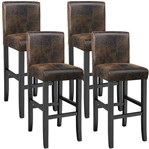 TecTake 800766 Set 4x Bar Stool, Ergonomic Chair, Synthetic Leather, Solid Hardwood, Dining Room Kitchen Home (Brown Antique | No. 403585)