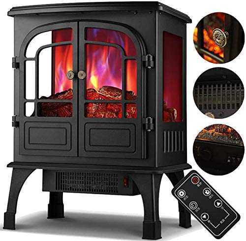 Electric Fireplace, Stove Heater, Freestanding Electric Fire Place Indoor Heater, Log Wood Burning Effect Flame, with Remote Control, 2 Heat Settings 1000-2000W,Withremotecontrol