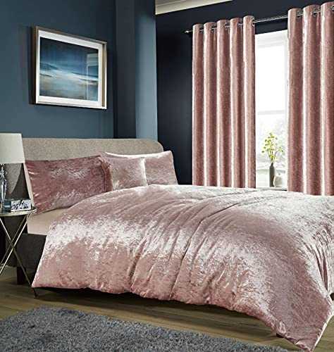 Olivia Rocco Crushed Velvet Duvet Quilt Cover Set Luxury Double King Size Bedding Sets, Blush Pink Double