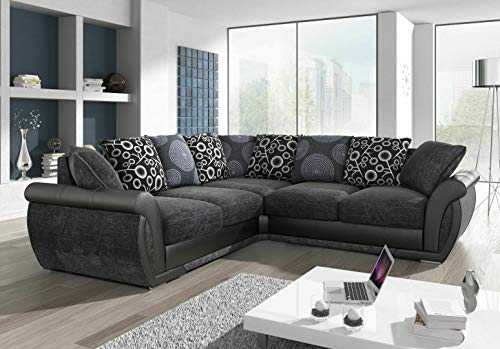 Amazing Sofas CORNER SHANNON FARROW LARGE SOFA CHENILLE FABRIC GREY BLACK/BROWN BEIGE. Fire resistant as per British Standards, foam filled seats for comfort. (Grey/Black)