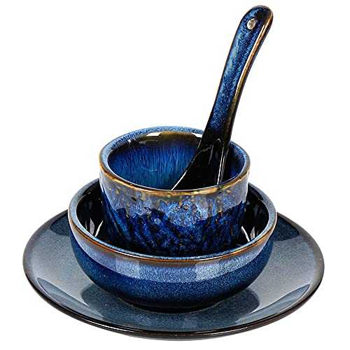 Nwanfeng Starry Blue Tableware Set of 4 - Pottery Coffee Tea Cup Set for Breakfast Afternoon Tea, Home Ceramic Bowls Premium Japanese Style Stoneware Combination Set